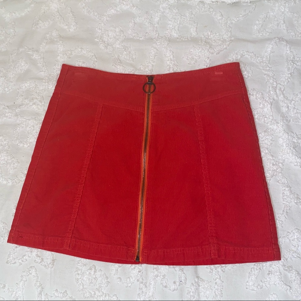 Red Corduroy Zipper Skirt